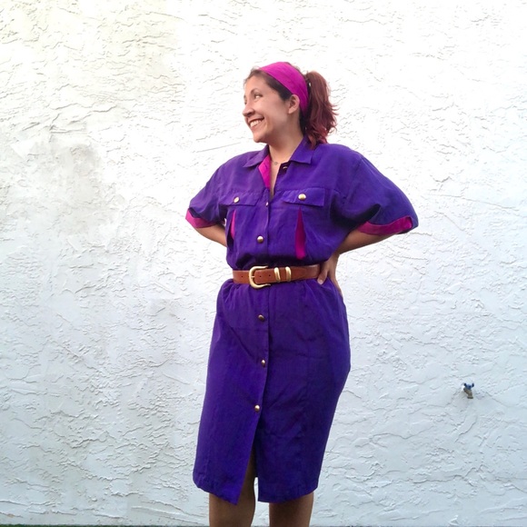 Vintage pink and purple dress with matching belt - Picture 4 of 6